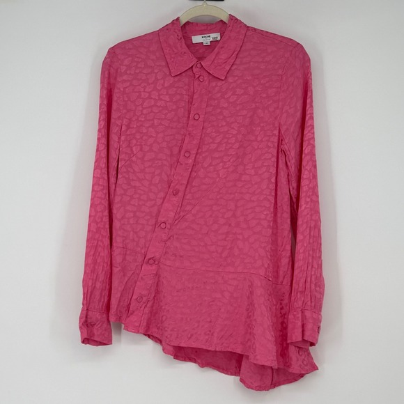 KOCHE Collective Pink Leopard Jacquard Asymmetrical Button Down Shirt Size 36